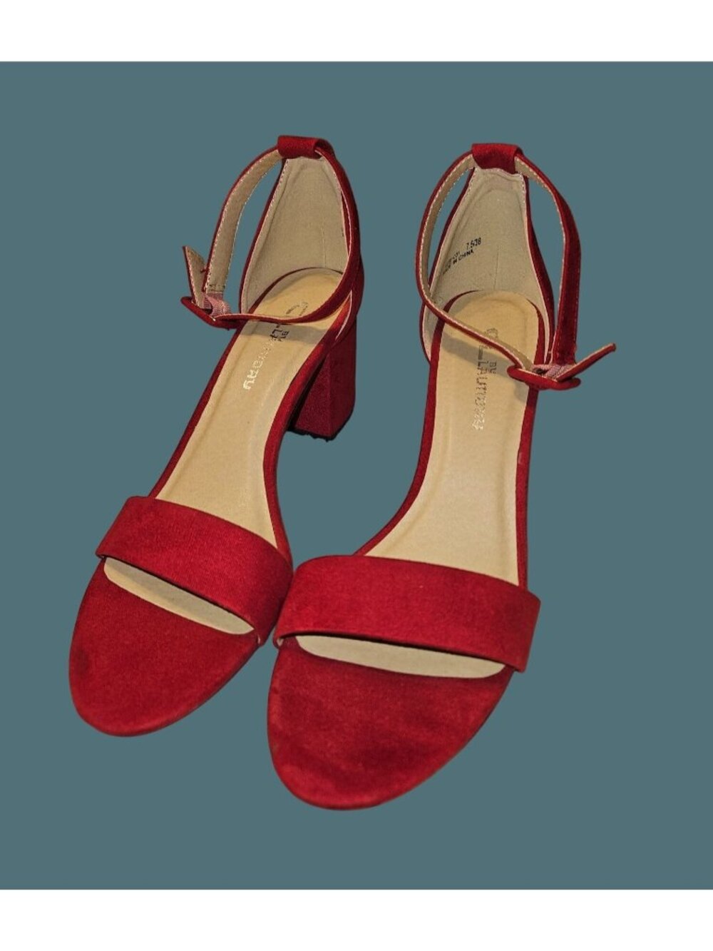 CL by Laundry Ruby Red Blocked Heel Ankle Strap Open Toe Shoes Women 7.5M